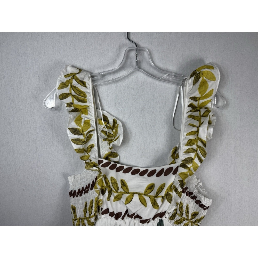 Anthropologie Ruffle-Sleeve White Cotton Square-Neck Mini Dress‎ Size Large NEW - Picture 8 of 12